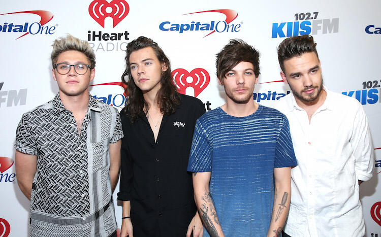 LOS ANGELES, CA - DECEMBER 04:  (L-R) Recording artists Niall Horan, Harry Styles, Louis Tomlinson and Liam Payne of One Direction attend 102.7 KIIS FMs Jingle Ball 2015 Presented by Capital One at STAPLES CENTER on December 4, 2015 in Los Angeles, Cali