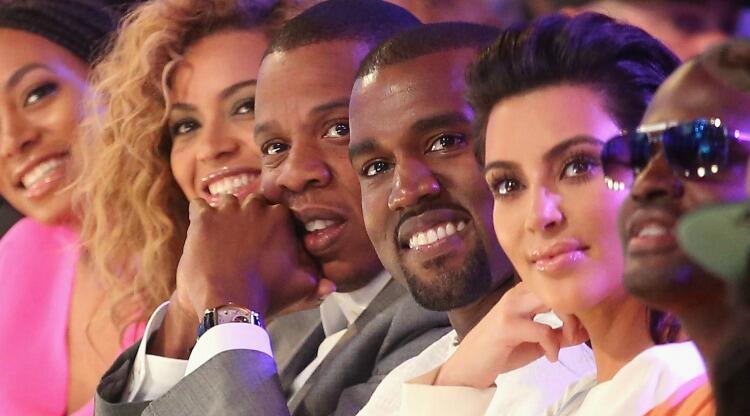 LOS ANGELES, CA - JULY 01:  (L-R) Singer Beyonce, rappers Jay-Z and Kanye West and television personality Kim Kardashian attend the 2012 BET Awards at The Shrine Auditorium on July 1, 2012 in Los Angeles, California.  (Photo by Christopher Polk/Getty Images For BET)