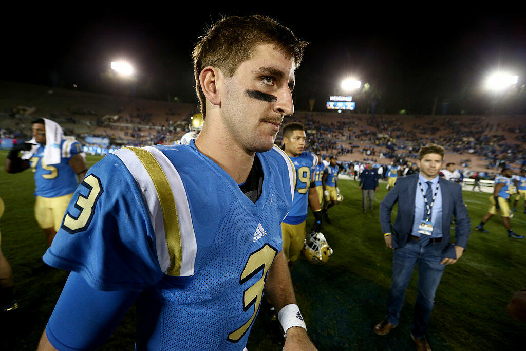 PASADENA, CA - OCTOBER 01:  Josh Rosen #3 of the UCLA Bruins walks off the field after defeating the Arizona Wildcats 45-24 in a game at the Rose Bowl on October 1, 2016 in Pasadena, California.  (Photo by Sean M. Haffey/Getty Images)