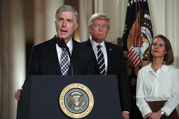 WASHINGTON, DC - JANUARY 31:  Judge Neil Gorsuch delivers brief remarks after being nominated by U.S. President Donald Trump to the Supreme Court with his wife Marie Louise Gorshuch during a ceremony in the East Room of the White House January 31, 2017 in Washington, DC. If confirmed, Gorsuch would fill the seat left vacant with the death of Associate Justice Antonin Scalia in February 2016.  (Photo by Alex Wong/Getty Images)