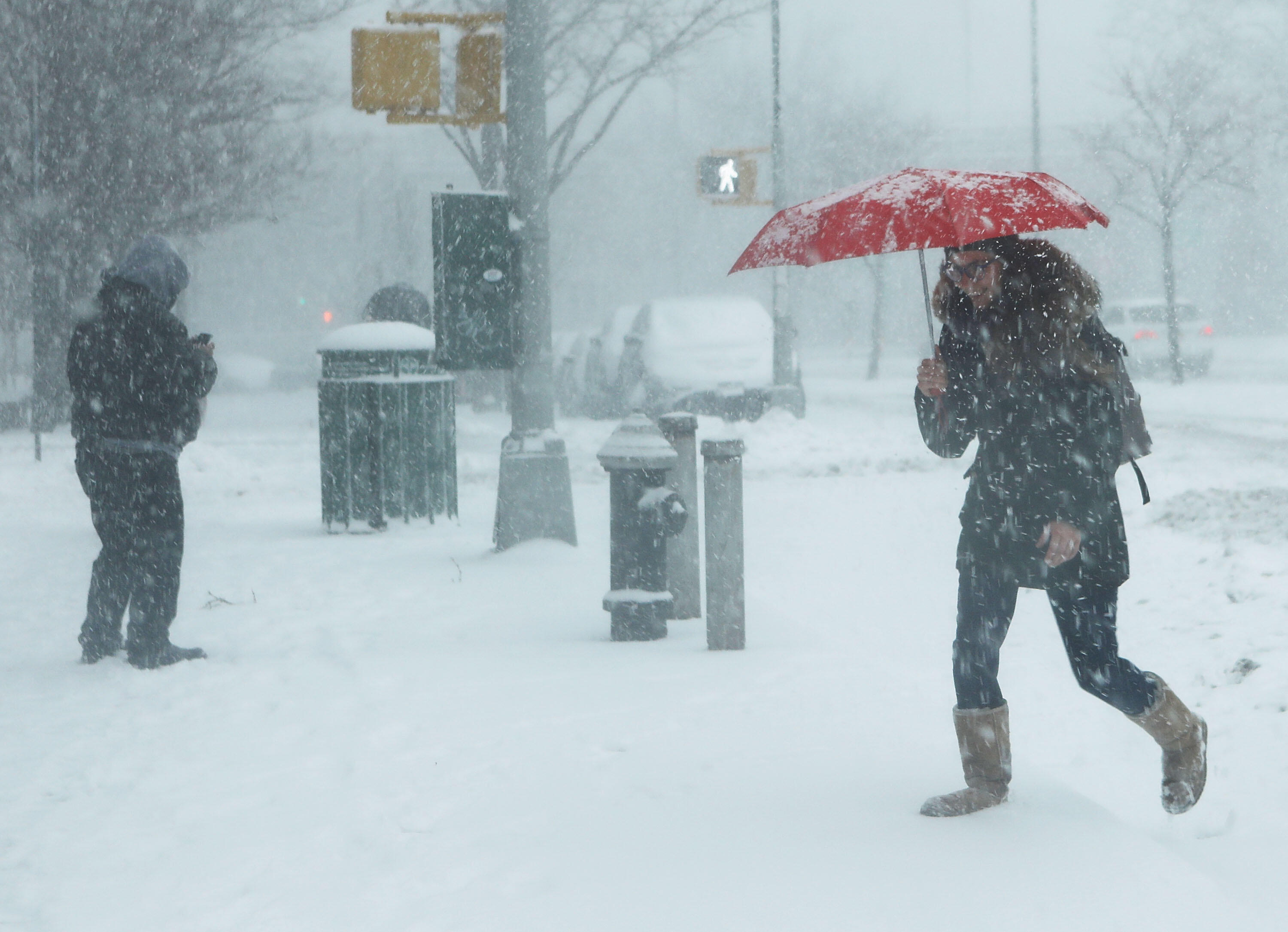NEW YORK, NY - FEBRUARY 09:  Pedestrians walk in the snow and wind on February 9, 2017 in the Brooklyn borough of New York City. A major winter storm warning is forecast from Pennsylvania to Maine with the New York City area expected to receive up to one 