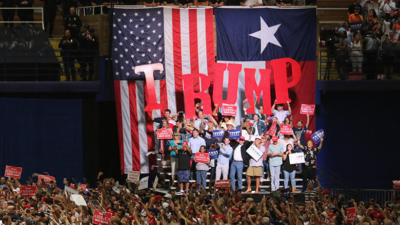 AUSTIN, TX - AUGUST 23:  Republican Presidential nominee Donald Trump arrives to address supporters on August 23, 2016 in Austin, Texas. Thousands of attended Trump's address in Austin, traditionally a a progressive bastion in conservative Texas.  (Photo 