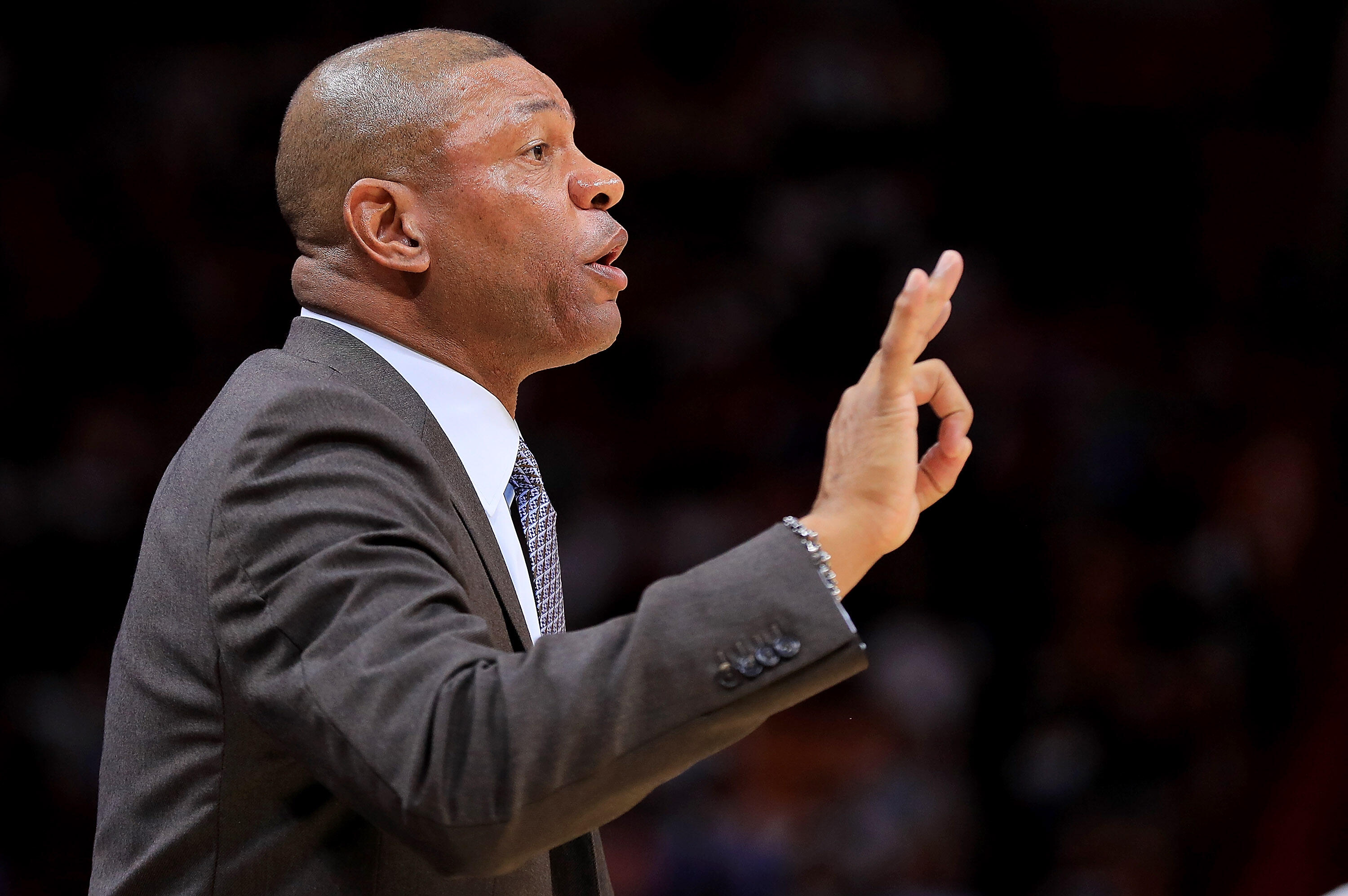 MIAMI, FL - DECEMBER 16: Head coach Doc Rivers of the LA Clippers calls a play during a game against the Miami Heat at American Airlines Arena on December 16, 2016 in Miami, Florida. NOTE TO USER: User expressly acknowledges and agrees that, by downloadin