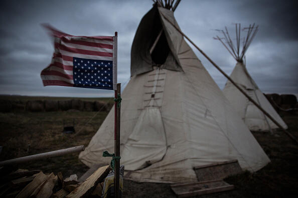 WINNER, SD - OCTOBER 12:  A spiritual camp, set up by numerous Native American tribes in protest over the proposed Keystone XL pipeline, is seen near the spot where the pipeline would pass on October 12, 2014 outside Winner, South Dakota.  (Photo by Andrew Burton/Getty Images)