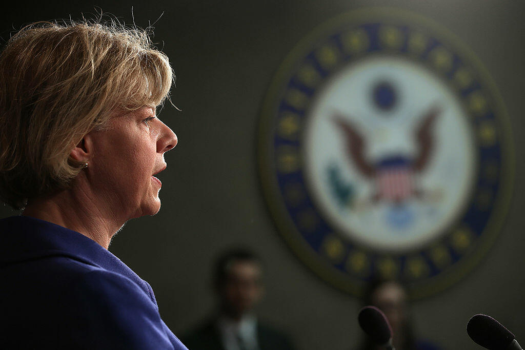 WASHINGTON, DC - MARCH 21:  Sen. Tammy Baldwin (D-WI) speaks during a news conferene at the U.S. Capitol March 21, 2013 in Washington, DC. Baldwin and fellow senators held the news conference to criticize the House of Representatives for passing House Bud