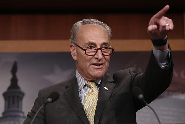 WASHINGTON, DC - MARCH 02:  Senate Democratic Leader Charles Schumer answers questions at the U.S. Capitol during a press conference on reports of U.S. Attorney General Jeff Sessions meeting with the Russian ambassador during the 2016 presidential campaign March 2, 2017 in Washington, DC.  Schumer called for the resignation of Sessions and the establishment of a special prosecutor to investigate alleged contact between the campaign of U.S. President Donald Trump and members of the Russian government.  (Photo by Win McNamee/Getty Images)