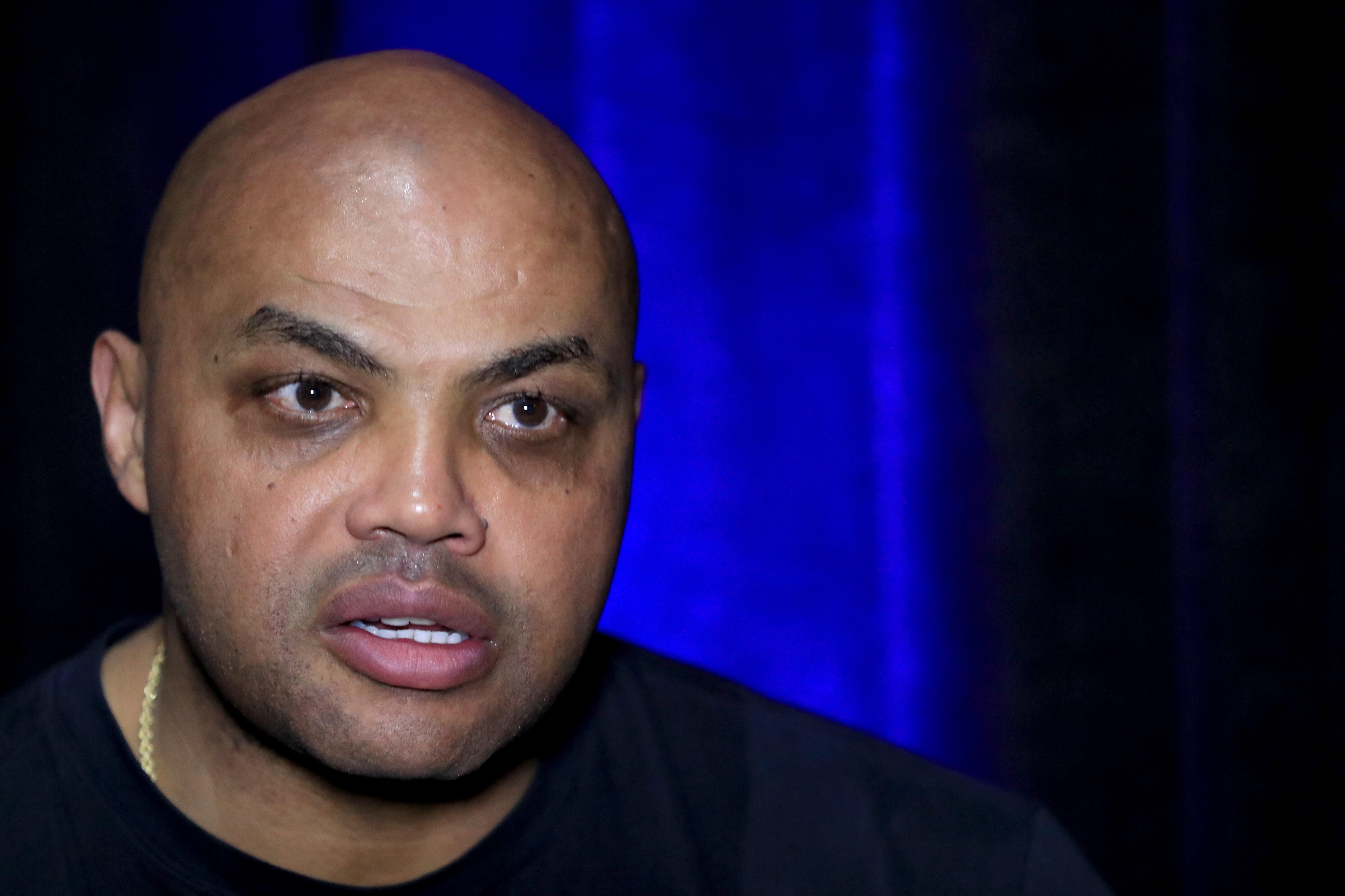 HOUSTON, TEXAS - APRIL 01:  Former NBA player and TNT commentator Charles Barkley is interviewed during a practice session for the 2016 NCAA Men's Final Four at NRG Stadium on April 1, 2016 in Houston, Texas.  (Photo by Ronald Martinez/Getty Images)