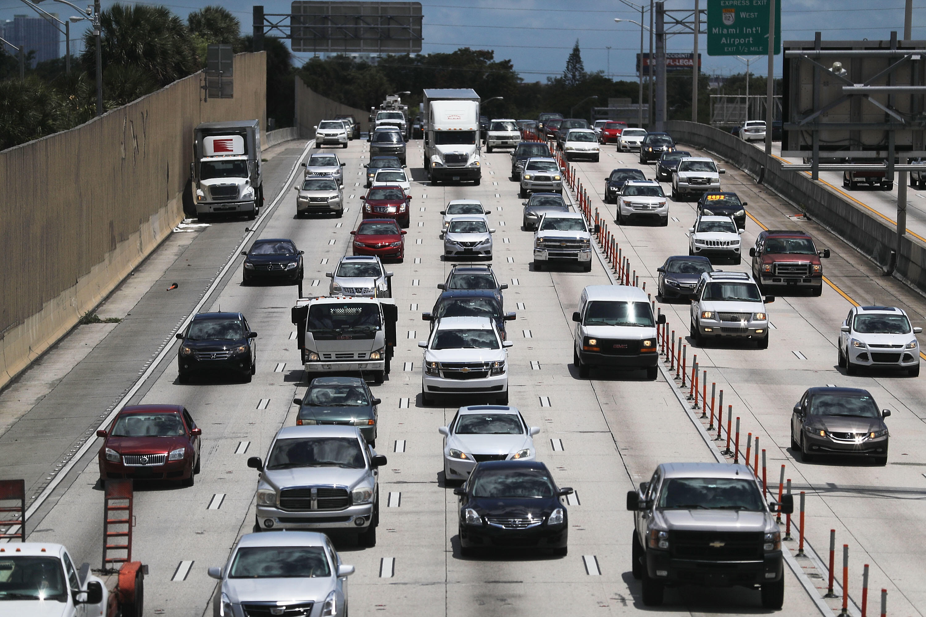 MIAMI, FL - MAY 27:  Vehicle traffic is seen on I-95 as people prepare for the Memorial Day weekend on May 27, 2016 in Miami, Florida.  AAA is predicting 34 million Americans will drive 50 miles or more for Memorial Day weekend, the most since 2005.  (Pho