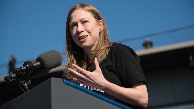 Chelsea Clinton introduces US President Barack Obama at a rally  for Democratic presidential nominee Hillary Clinton in Ann Arbor, Michigan, on November 7, 2016. / AFP / NICHOLAS KAMM        (Photo credit should read NICHOLAS KAMM/AFP/Getty Images)