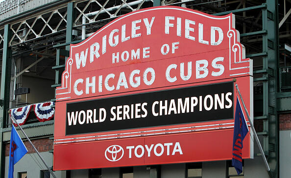 CHICAGO, IL - NOVEMBER 04:  The Wrigley Field marquee displays 