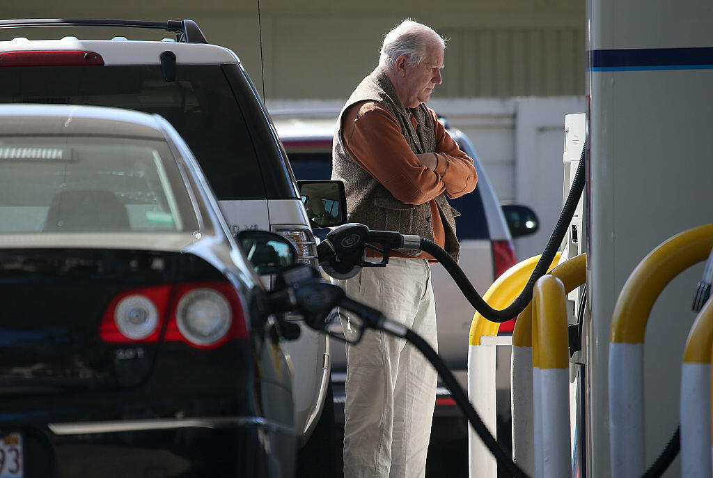 MILL VALLEY, CA - MARCH 03:  A customer pumps gasoline into his car at an Arco gas station on March 3, 2015 in Mill Valley, California. U.S. gas prices have surged an average of 39 cents in the past 35 days as a result of the price of crude oil prices increases, scheduled seasonal refinery maintenance beginning and a labor dispute at a Tesoro refinery. It is predicted that the price of gas will continue to rise through March.  (Photo by Justin Sullivan/Getty Images)