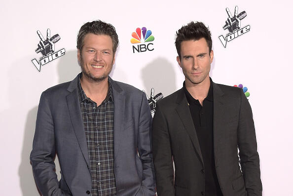 UNIVERSAL CITY, CA - NOVEMBER 24:  Singers Blake Shelton and Adam Levine attend NBC's 