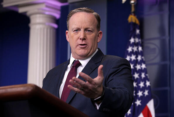 WASHINGTON, DC - MARCH 24:  White House Press Secretary Sean Spicer conducts a daily press briefing at the James Brady Press Room of the White House March 24, 2017 in Washington, DC. Spicer held the daily briefing to answer questions from members of the White House Press Corps.  (Photo by Alex Wong/Getty Images)