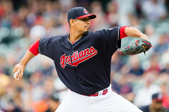 CLEVELAND, OH - APRIL 16: Starting pitcher Carlos Carrasco #59 of the Cleveland Indians pitches during the first inning against the Detroit Tigers at Progressive Field on April 16, 2017 in Cleveland, Ohio. (Photo by Jason Miller/Getty Images)