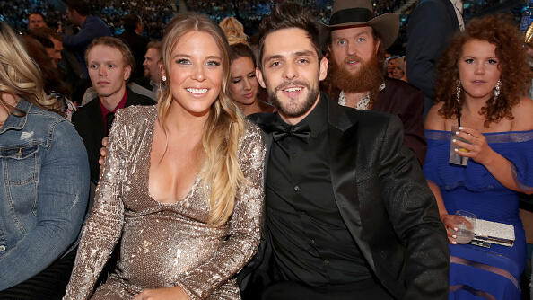 LAS VEGAS, NV - APRIL 02:  Singer Thomas Rhett (R) and Lauren Gregory Akins attend the 52nd Academy Of Country Music Awards at T-Mobile Arena on April 2, 2017 in Las Vegas, Nevada.  (Photo by Chris Polk/ACMA2017/Getty Images for ACM)