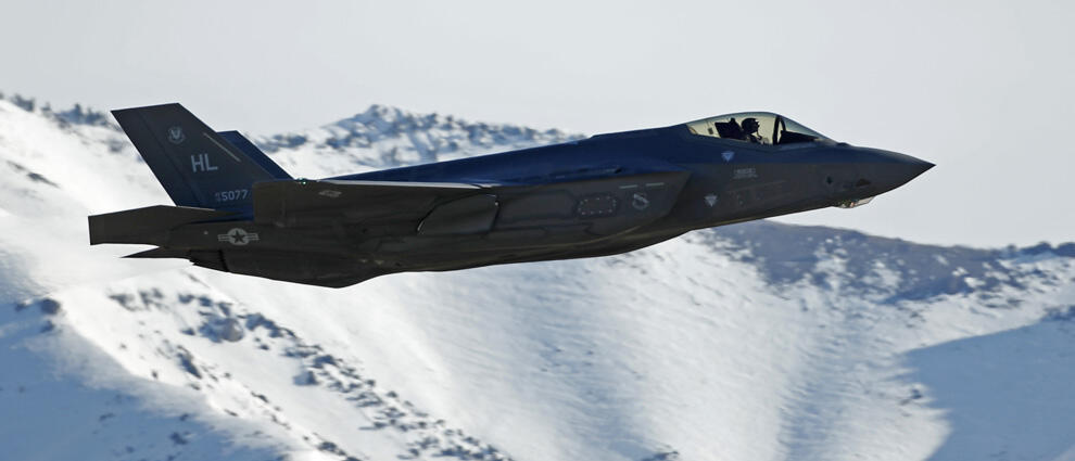 OGDEN, UT - MARCH 15: A F-35 fighter jet  take-offs for a training mission at Hill Air Force Base on March 15, 2017 in Ogden, Utah. Hill is the first Air Force base to get combat ready F-35's. They currently have 17 that might be deployed in the fight aga