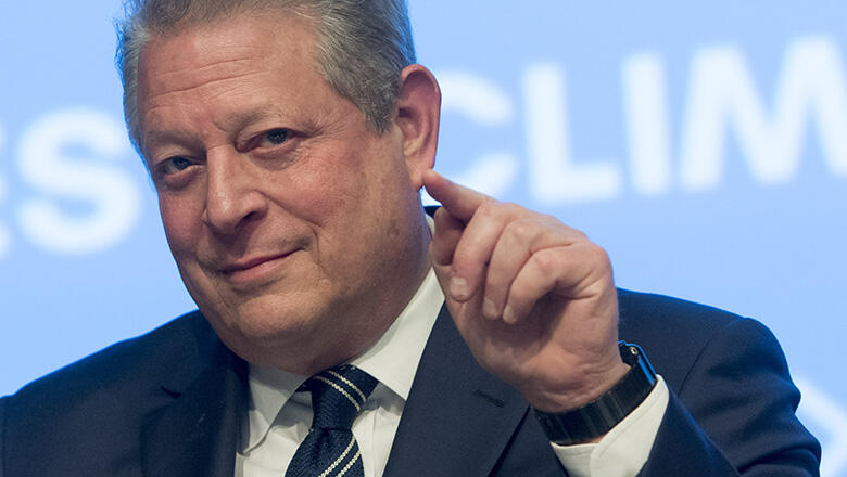 Former US Vice President Al Gore speaks during a panel discussion about climate change, 