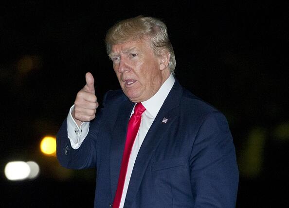 WASHINGTON, DC - APRIL 29:  President Donald Trump gestures to the press as he walks on the South Lawn of the White House in Washington, DC following a short trip to Harrisburg, Pennsylvania where he participated in a Make America Great Again Rally on Saturday, April 29, 2017. (Photo by Ron Sachs - Pool/Getty Images)
