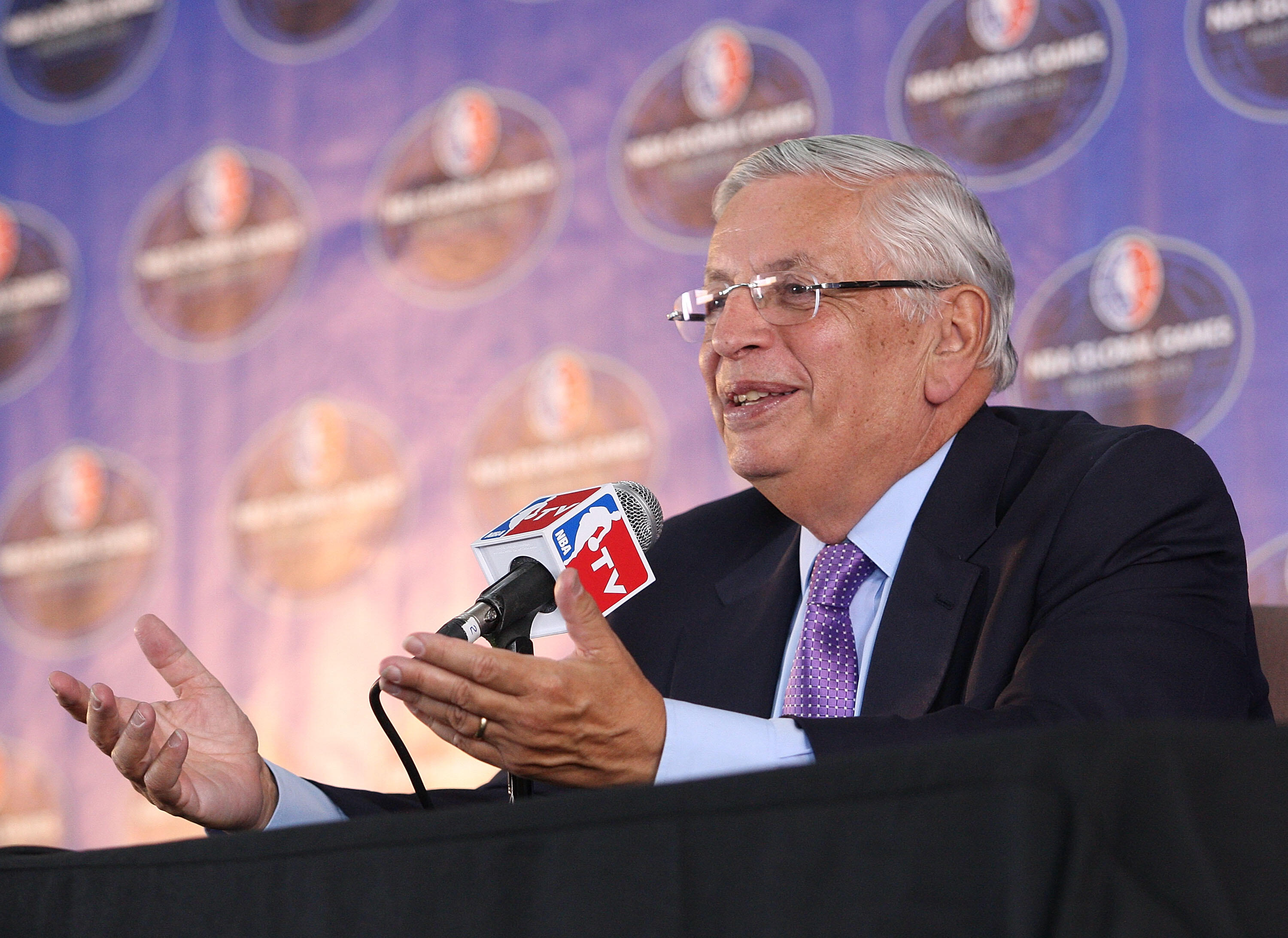 MANILA, PHILIPPINES - OCTOBER 10:  David Stern at a Press Conference before the NBA match between the Houston Rockets and the Indiana Pacers at the Mall of Asia Arena on October 10, 2013 in Manila, Philippines.  (Photo by Mike Young/Getty Images)