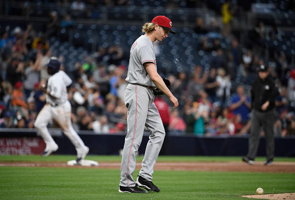 SAN DIEGO, CA - JUNE 12: Bronson Arroyo #61 of the Cincinnati Reds looks down after giving up a two-run home run during the second inning of a baseball game against the San Diego Padres at PETCO Park on June 12, 2017 in San Diego, California. (Photo by Denis Poroy/Getty Images)