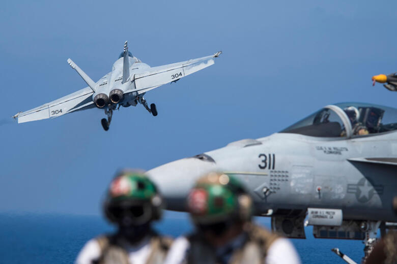 MEDITERRANEAN SEA - JUNE 6:  In this handout provided by the U.S. Navy,  an F/A-18E Super Hornet attached to the 