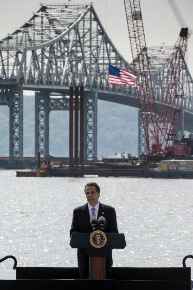TARRYTOWN, NY - MAY 14:  New York Governor Andrew Cuomo introduces U.S. President Barack Obama at the Washington Irving Boat Club on May 14, 2014 in Tarrytown, New York. Tomorrow President Obama will attend the opening of the National September 11 Memoria