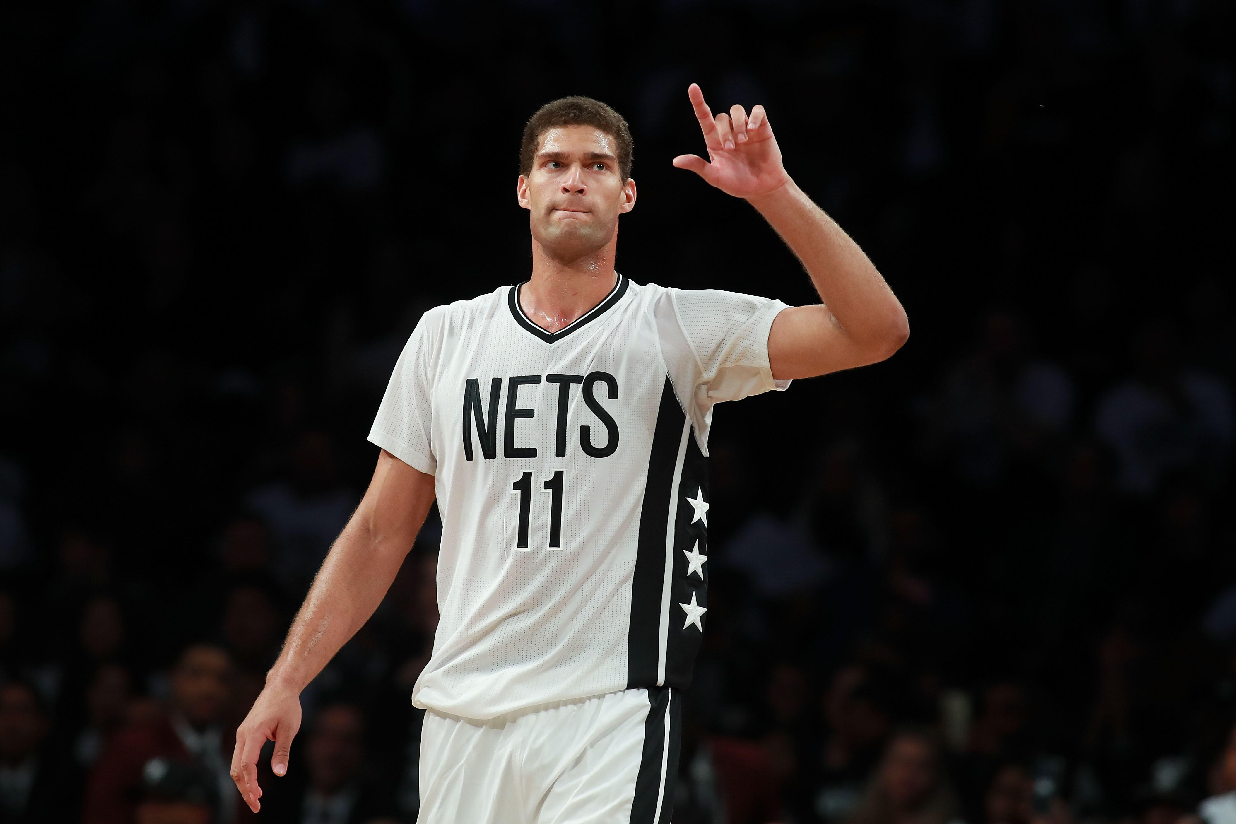 NEW YORK, NY - NOVEMBER 04:  Brook Lopez #11 of the Brooklyn Nets looks on against the Charlotte Hornets during the second half at Barclays Center on November 4, 2016 in New York City. NOTE TO USER: User expressly acknowledges and agrees that, by download