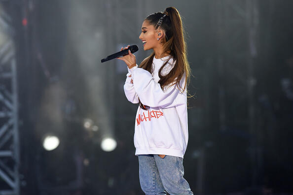 MANCHESTER, ENGLAND - JUNE 04:  NO SALES, free for editorial use. In this handout provided by 'One Love Manchester' benefit concert Ariana Grande performs on stage on June 4, 2017 in Manchester, England. Donate at www.redcross.org.uk/love  (Photo by Getty Images/Dave Hogan for One Love Manchester)