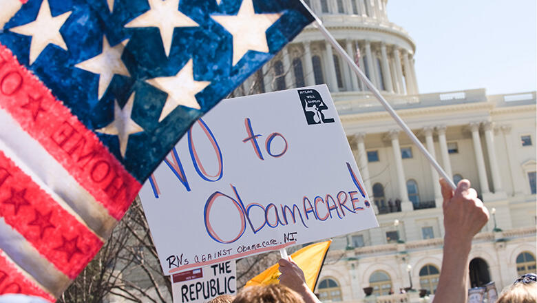 Supporters of the Tea Party movement demonstrate outside the US Capitol in Washington, DC, on March 20, 2010 against the healthcare bill which is expected to be voted on March 21. US President Barack Obama looked to energize his Democratic allies with an 