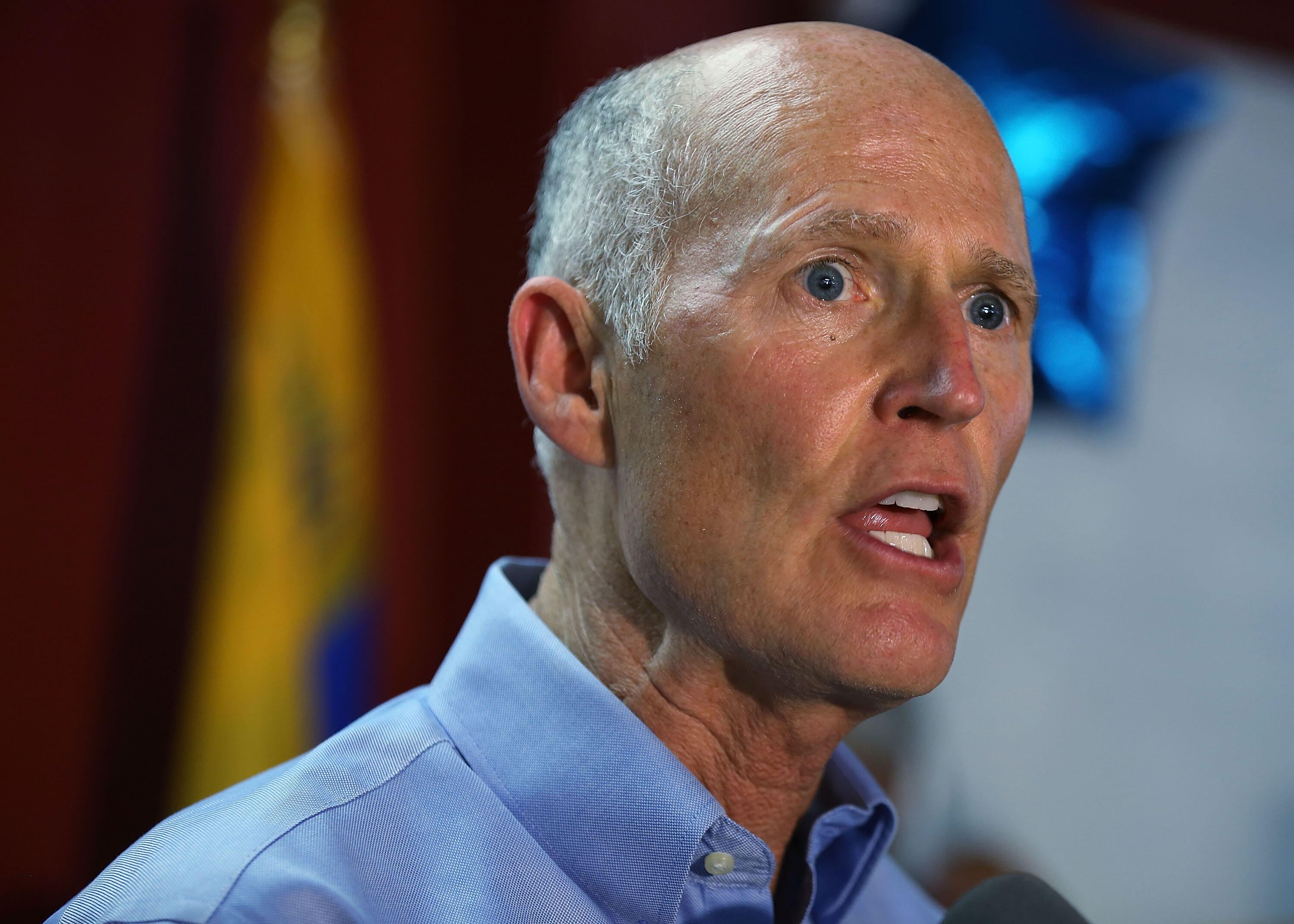 MIAMI, FL - JULY 10: Florida Governor Rick Scott speaks as he holds a Venezuelan Freedom Rally at El Arepazo 2 restaurant on July 10, 2017, in Miami, Florida. Governor Scott called on the Venezuelan government to free Leopoldo Lopez, a political prisoner from house arrest, as well as those that have been wrongly imprisoned by Nicolas Maduro's government. (Photo by Joe Raedle/Getty Images)