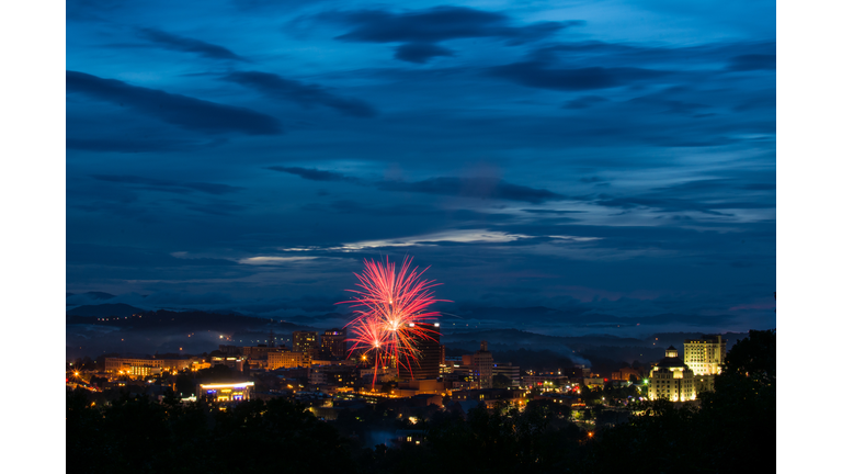 Fireworks on the 4th of July over Asheville, NC