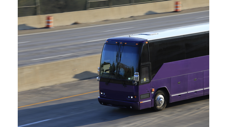 Private charter bus on the highway
