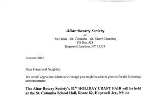 Community - The Altar Rosary Society's 52nd Holiday Craft Fair at St. Columba 11/1/25
