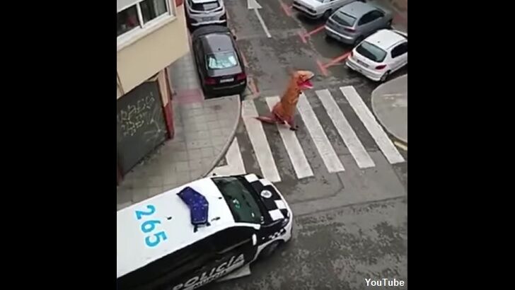 Watch: 'Dinosaur' Busted for Defying Coronavirus Lockdown in Spain