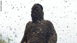 Man Covers Himself with 460,000 Bees