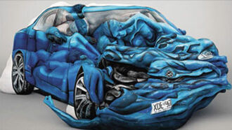 'Car Wreck' Composed of Painted Bodies