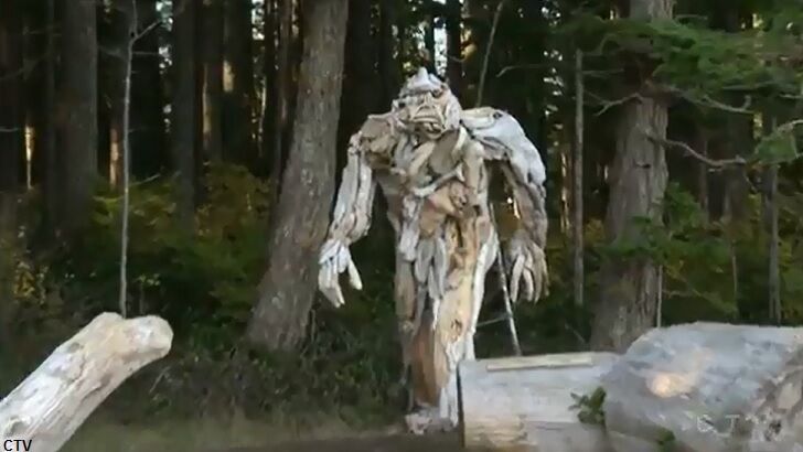 Artist Creates Life-Size Sasquatch Sculpture Made of Driftwood