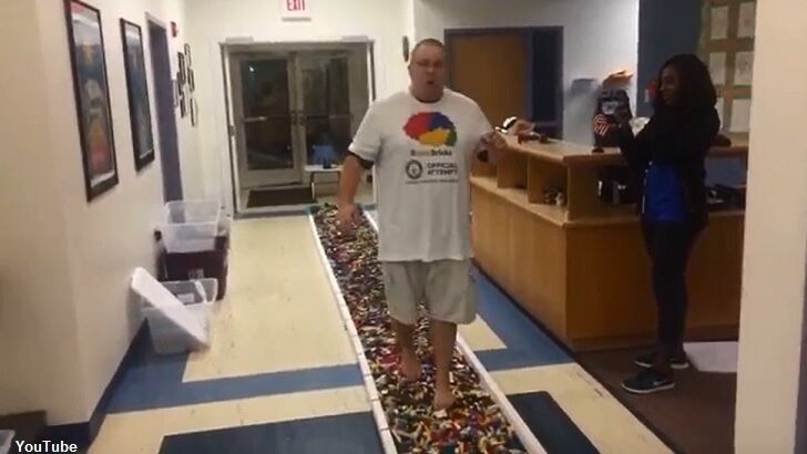 Virginia Man Walks Barefoot Across 120 Feet of Lego Bricks!