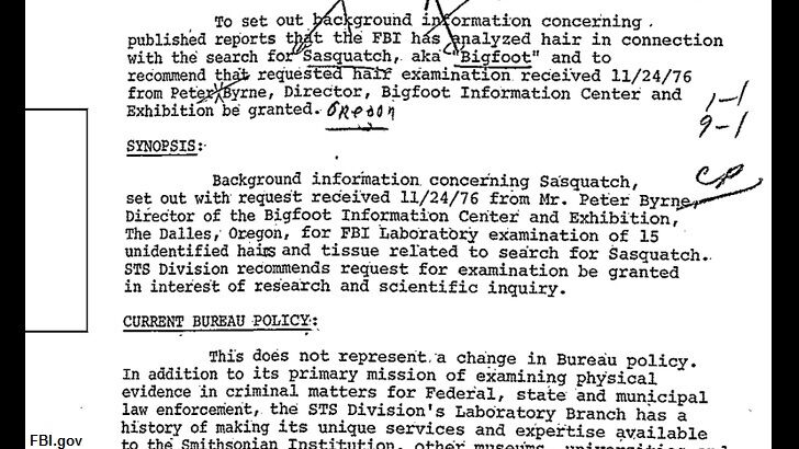 FBI Releases Bigfoot File