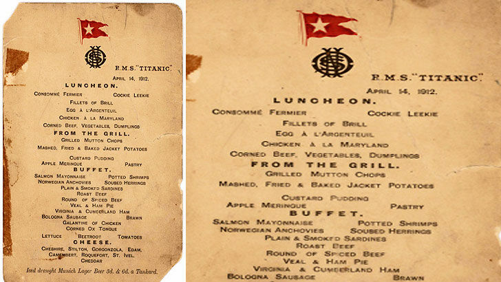 Bon Appetit: The Titanic's Last Meal Menu For Sale