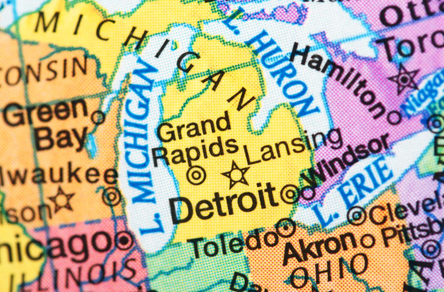 Map of Michigan featuring Detroit