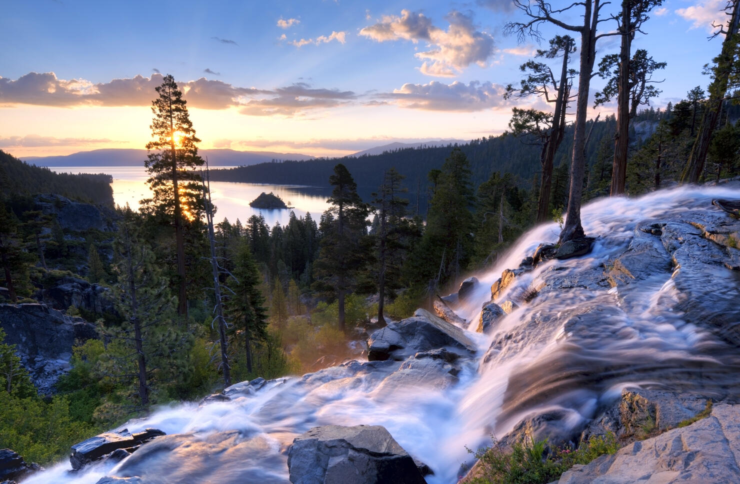 A beautiful sunrise at Eagle Falls at Emerald Bay in Lake Tahoe, California.