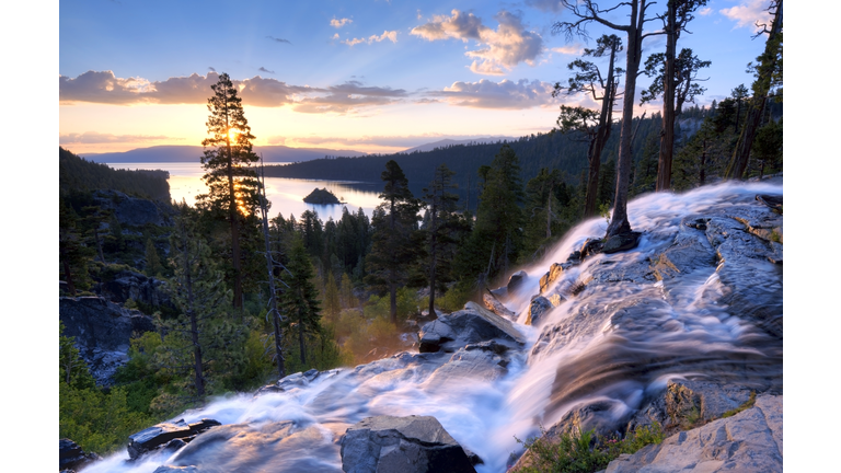 A beautiful sunrise at Eagle Falls at Emerald Bay in Lake Tahoe, California.