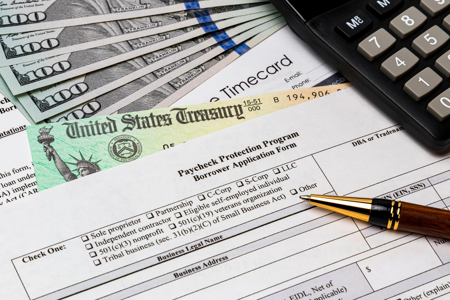 Paycheck protection program application for small business payroll support from federal government stimulus bill during Covid-19 coronavirus pandemic