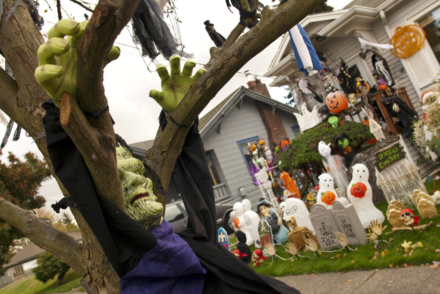 Frankenstein and other Halloween decorations