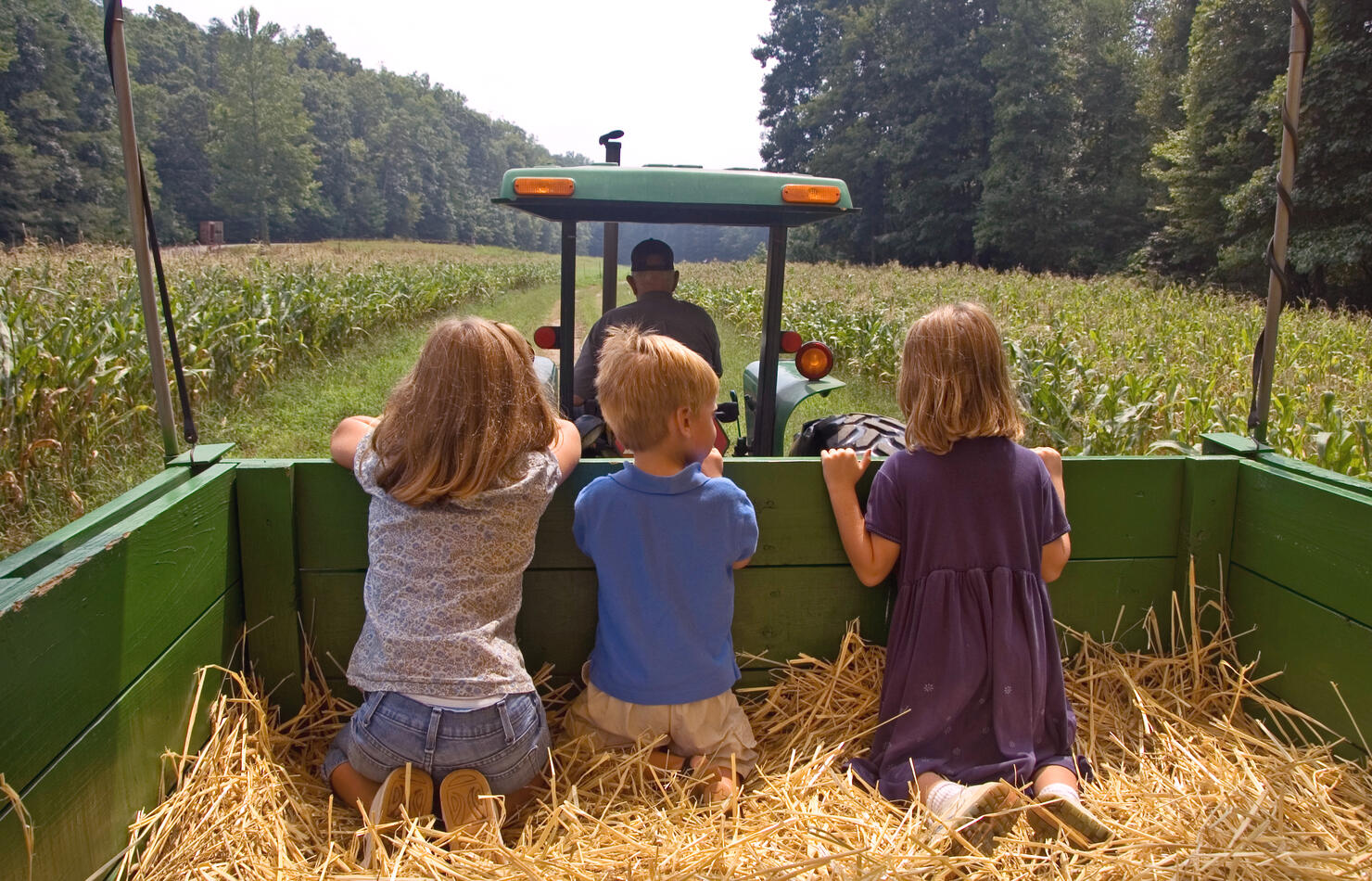 Siblings go for a hay ride