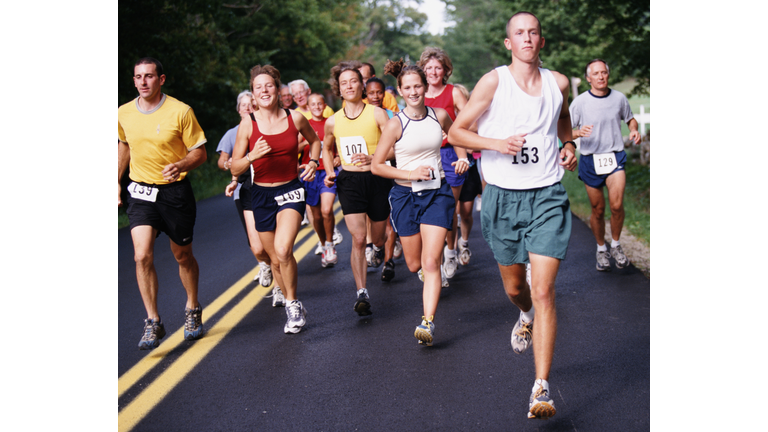 People running in road race