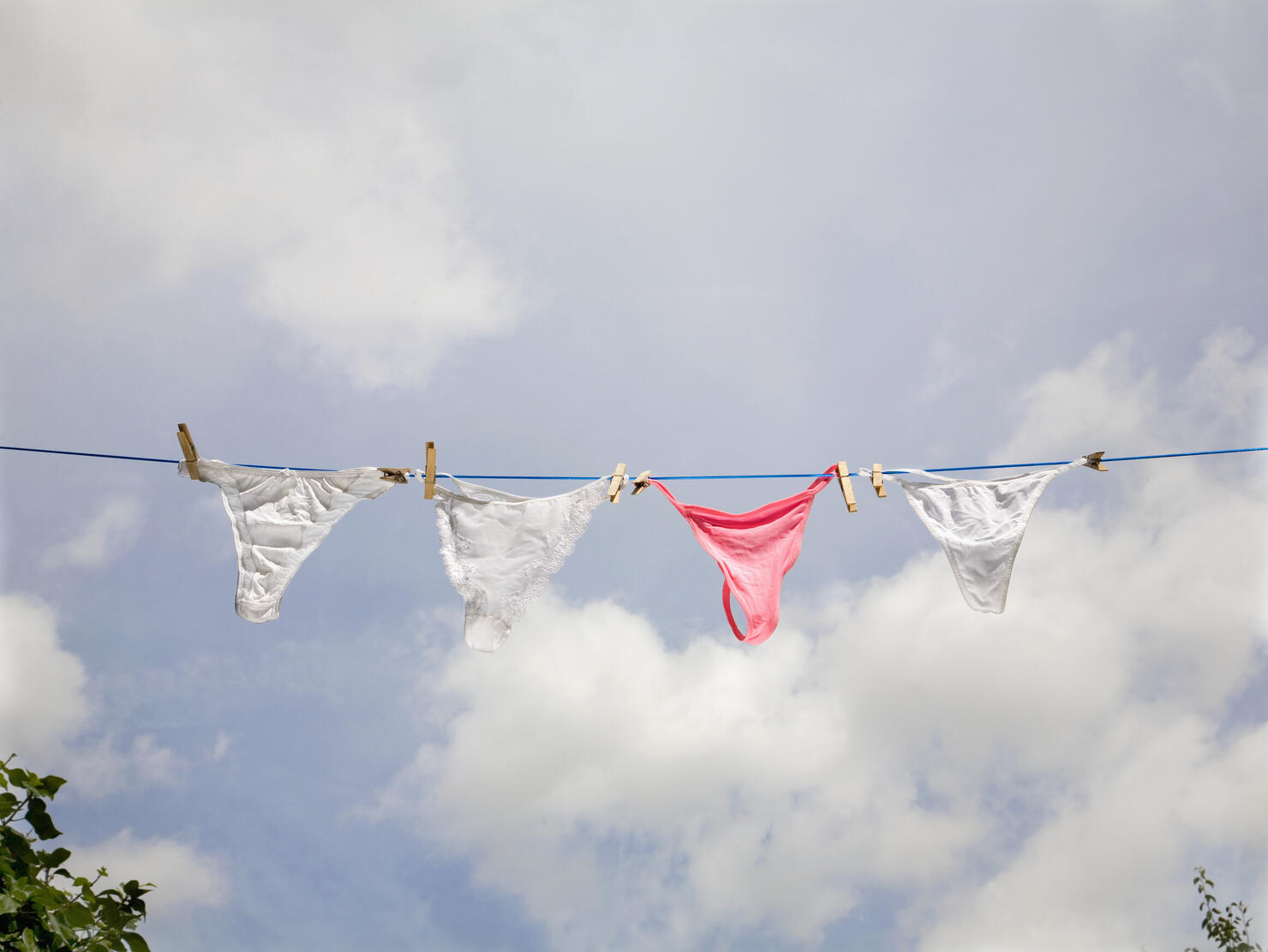 Women's underwear hanging on washing line