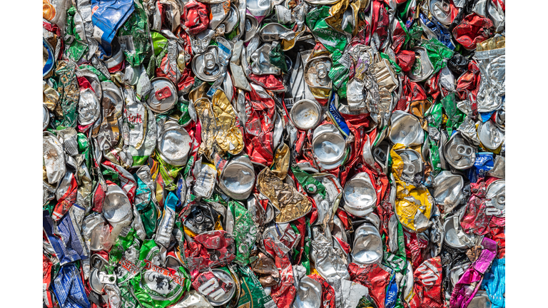 Crushed beverage cans, close up, pattern, concept