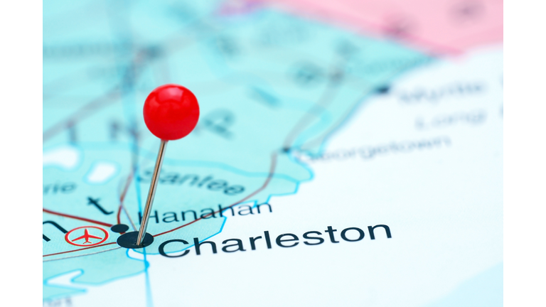 Charleston pinned on a map of USA